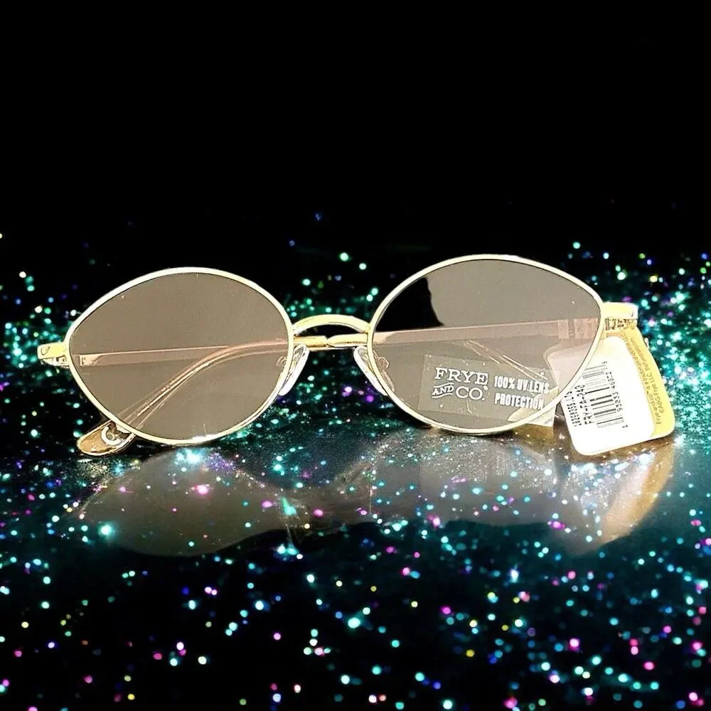 FRYE & CO Metal Almond Sunglasses in Shiny Gold NWOB